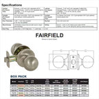 Fairfield Rustic Style Antique Brass round Hall/Closet Door Knob