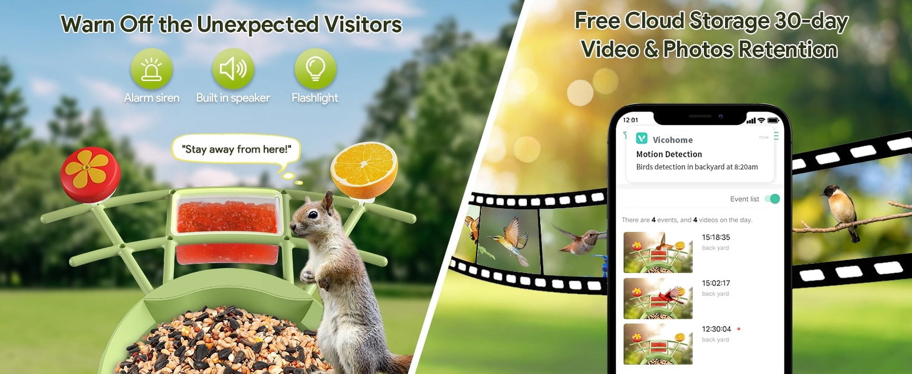 Smart Bird Feeder with Camera, AI Identify 10000+ Species, 1080P HD Bird Watching Camera with Solar Panel, Auto-Capture & Motion Detection, Ideal Gift for Bird Lovers