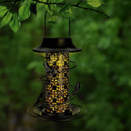 Solar Bird Feeder Heavy Duty Wild Bird Feeder Waterproof Tube Bird Feeder Solar Powered Garden Lantern Bird House Feeder with Light for outside Hanging Garden Decoration - Bronze