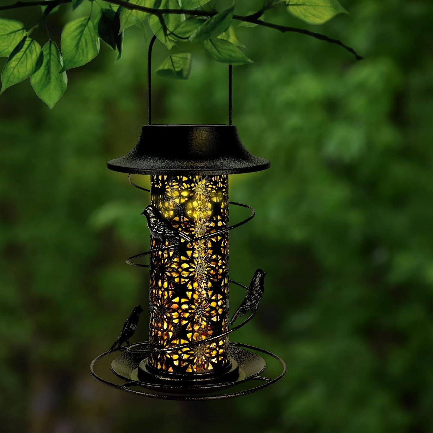 Solar Bird Feeder Heavy Duty Wild Bird Feeder Waterproof Tube Bird Feeder Solar Powered Garden Lantern Bird House Feeder with Light for outside Hanging Garden Decoration - Bronze