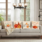 Fall Throw Pillow Covers 16X16 Set of 4 Thanksgiving Pumpkin Pillow Covers Autumn Leaves Pillow Cases Halloween Outdoor Sofa Couch Home Decorations Cushion Covers 16 Inch