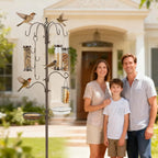 Bird Feeding Station,A Set with 6 Bird Feeders Hanging,Bird Feeder Poles Kit Premium Bird Bath for Attracting Wild Birds,Black