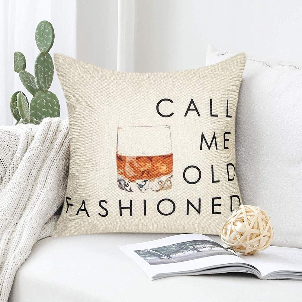 Funny Quote Saying Call Me Old Fashioned Throw Pillow Cover Red Christmas Sign Winter Holiday Decor Cushion Case Decorative for Sofa Couch 18" X 18" Inch Cotton Linen