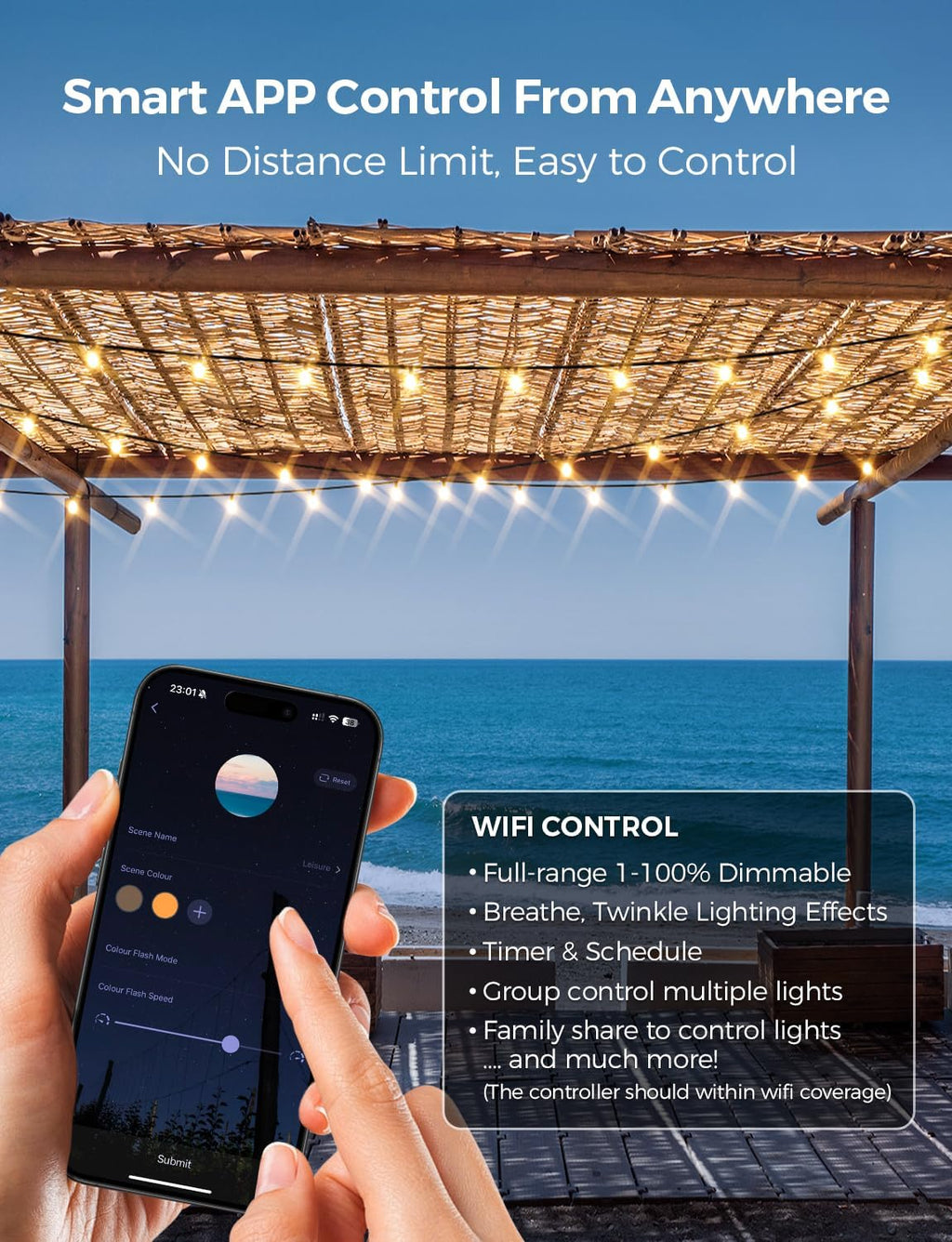 Patio Lights, Smart 50Ft Outdoor String Lights with 25 Dimmable G40 Globe Bulbs, APP Control, Work with Alexa, Connectable Waterproof LED Outdoor Light