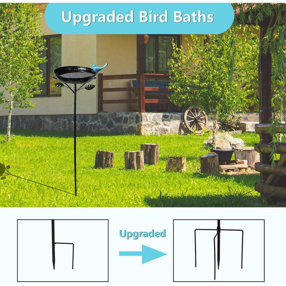 41 In. Metal Bird Bath with Stake and Decorative Cast Iron Bird for Outdoor Garden Yard Decor