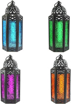 Hanging Lantern, Vintage Wrought Iron Hanging Candle Holder, Candle Holder for Courtyard Table (Blue)