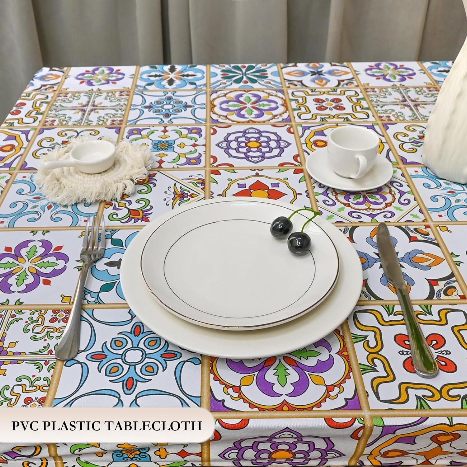 Rectangle Table Cloth, Waterproof Vinyl Tablecloth with Flannel Backing, Table L