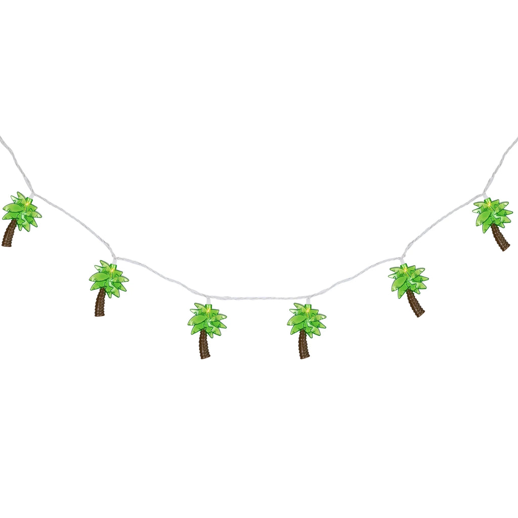 Tropical Palm Tree Indoor Outdoor Patio Light Set - 7' White Wire - 10Ct