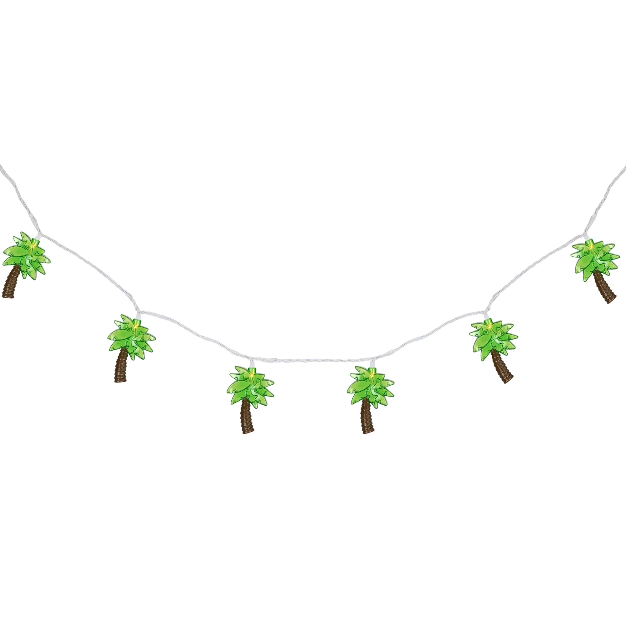 Tropical Palm Tree Indoor Outdoor Patio Light Set - 7' White Wire - 10Ct