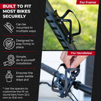 Bike Water Bottle Holder Combo - 20 Oz Squeeze Bottle & Bicycle Mount Cage Rack, No Screws Needed, Durable Alloy - Fits All Handlebar Bikes & MTB Mountain Road - for Adults, Kids (Black)