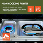 2 Burner Black Propane 2-In-1 Portable Camp Stove and Grill, Model GCT2220WB, New