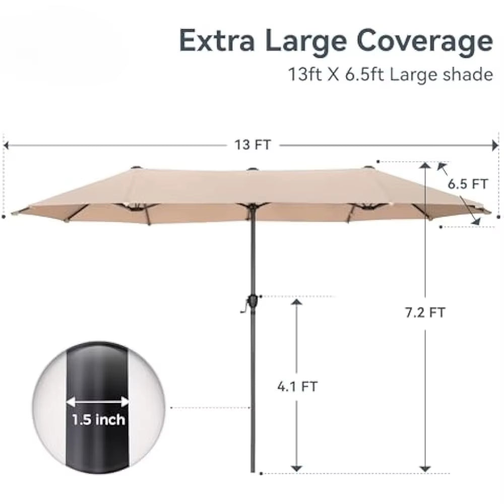 13 FT Patio Umbrella, Patio Umbrellas Double-Sided Twin Outdoor Market Umbrellas with Crank, Outdoor Patio Umbrella