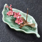 Handmade Creative Home Furnishings Ceramic Leaves Peach Blossoms Branches Incense Burner Incense Sticker Holder Incense Censer