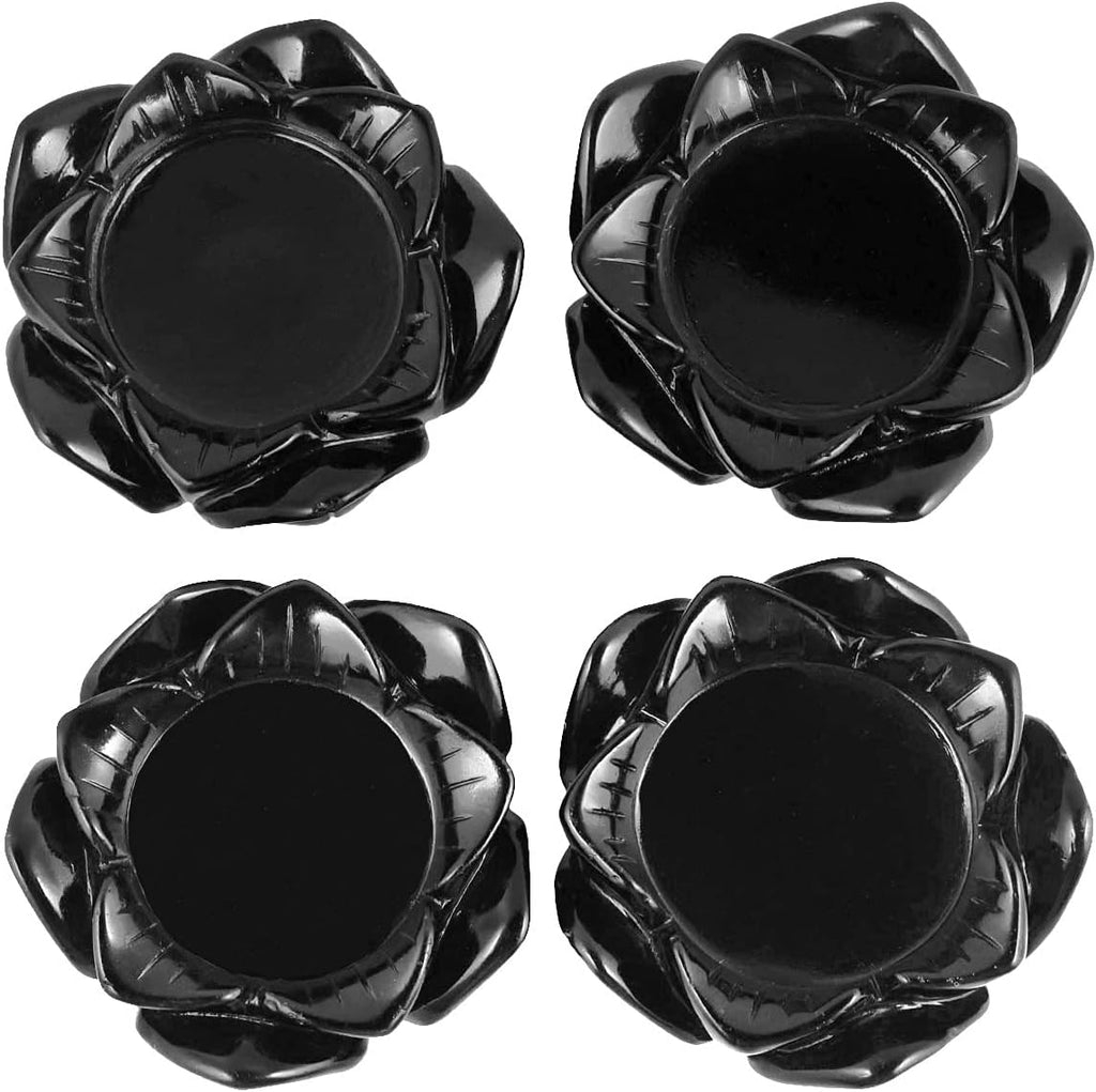 2.4" Healing Crystals Black Obsidian Lotus Flower Crystal Ball Stand, Tealight Holder Hand Carved Home Decor