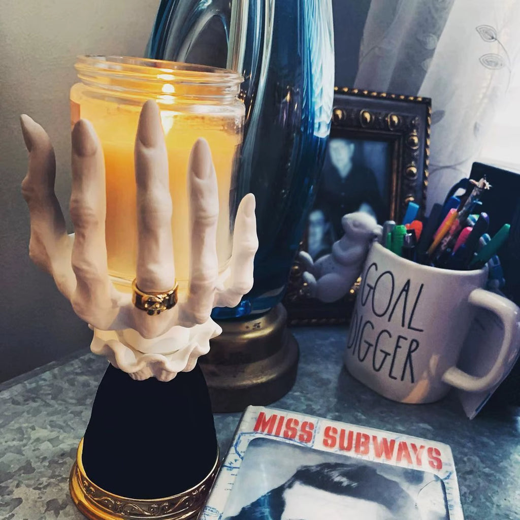 Witch Hand Candle Holder Halloween Palm Candle Holder, 9.8Inch Resin Witch Hand Candlestick Halloween Home Party House Decor