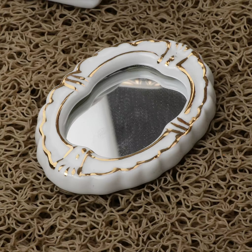 1/12 Dollhouse Miniature Bathroom Toys Set 4 PCS Furniture Set Toilet (Bathtub Toilet Sink Mirror) Dollhouse Furnishings Decore