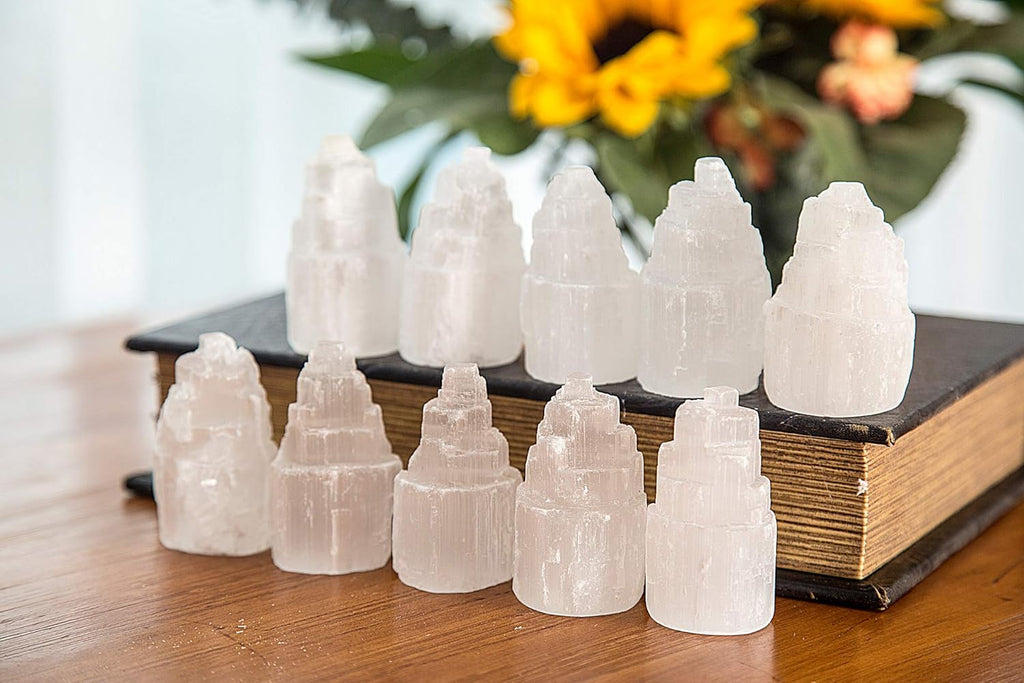 Set of 10 White Selenite Sky Tower Skyscraper Reiki Chakra Stone Crystal Healing Energy Tower 6-7Cm Tall