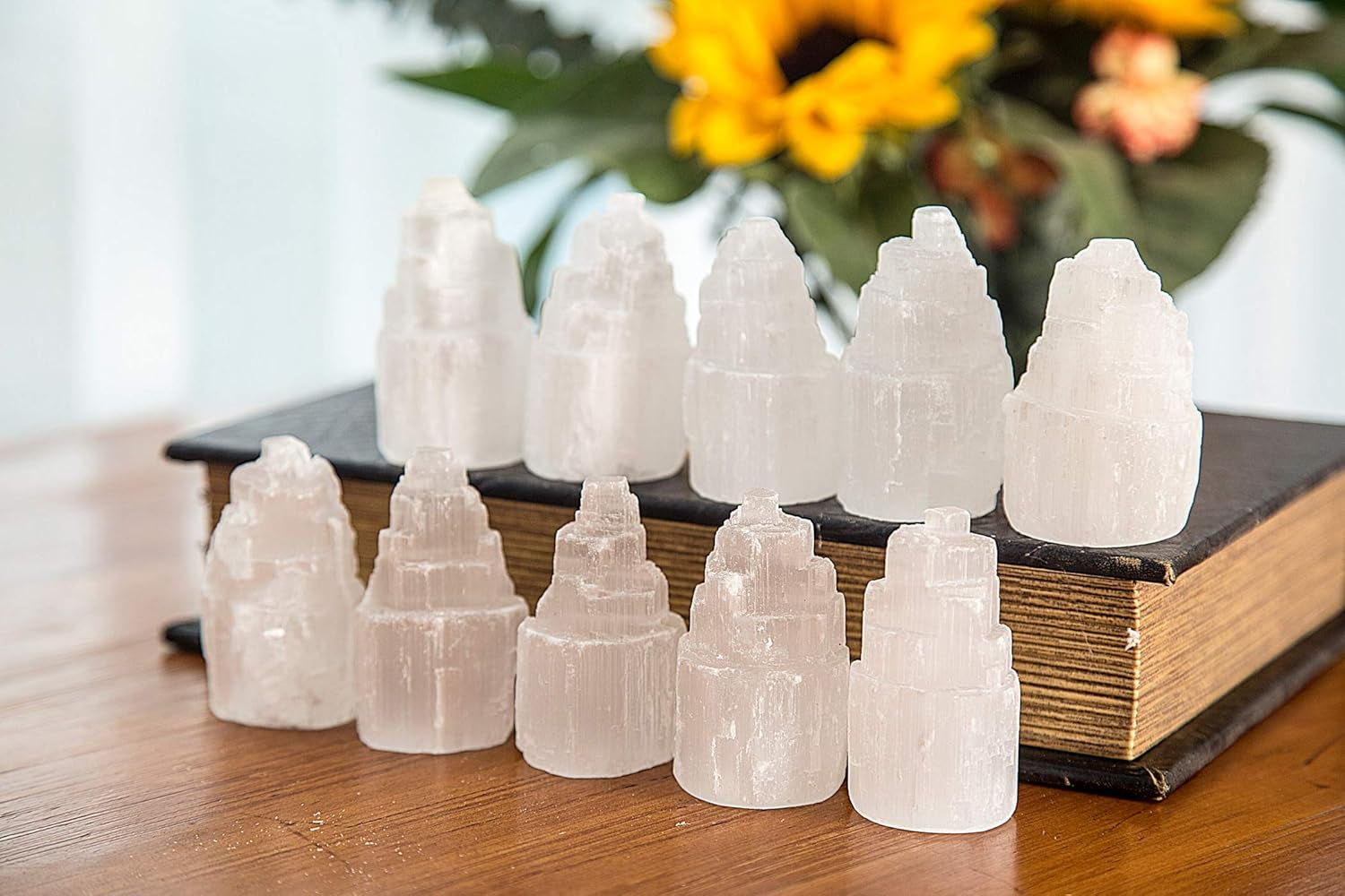 Set of 10 White Selenite Sky Tower Skyscraper Reiki Chakra Stone Crystal Healing Energy Tower 6-7Cm Tall