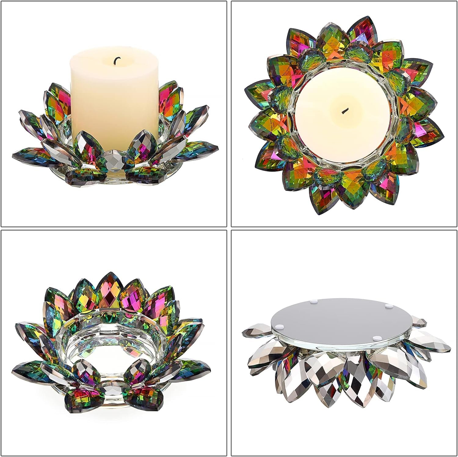 Crystal Lotus Flower Candle Holder for Pillar Candle up to 3", Decorative Glass Lotus Petal Votive Candle Holder Tea Light Holder Candle Stand Candle Lamps for Home Decor Wedding Party, Colorful