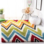 Kids Shag Collection Accent Rug - 4' X 6', Ivory & Multi, Rainbow Design, Non-Shedding & Easy Care, 2-Inch Thick Ideal for High Traffic Areas in Entryway, Living Room, Bedroom (SGK567A)