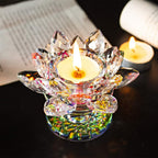Colorful Crystal Lotus Flower Candle Holder Tealight Holders (4.5Inch-Multi)