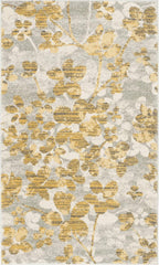 Evoke Collection 3' X 5' Grey / Gold EVK236P Floral Non-Shedding Living Room Bedroom Accent Rug