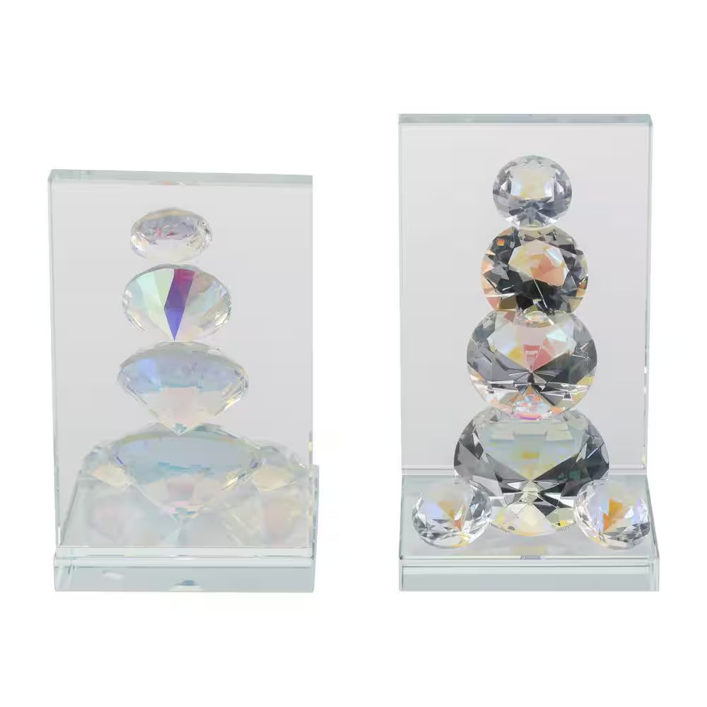 Clear Rainbow Crystal Diamond Glass Bookends (Set of 2)
