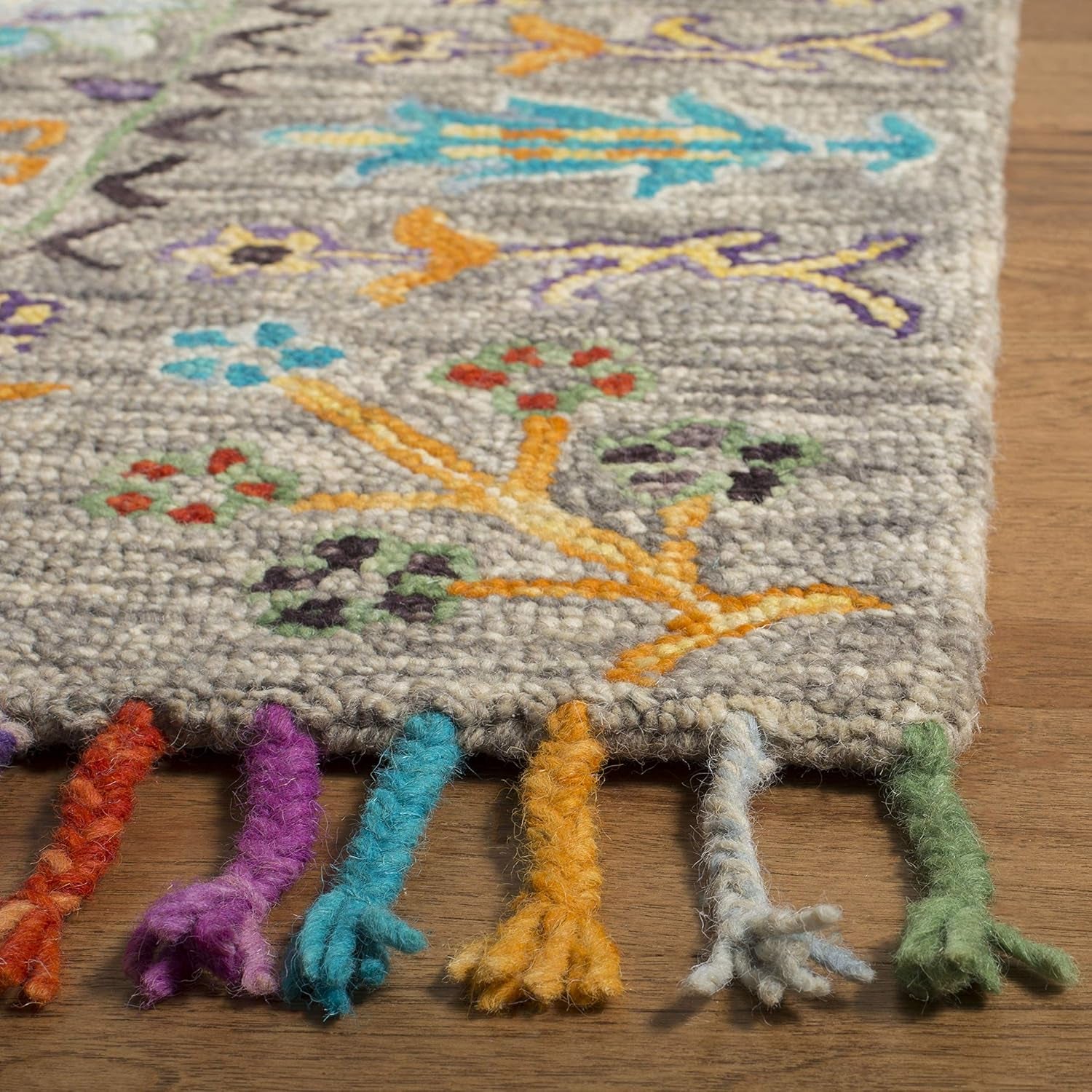 Blossom Collection Accent Rug - 4' X 6', Grey & Multi, Handmade Tassel Wool, Ideal for High Traffic Areas in Entryway, Living Room, Bedroom (BLM453A)