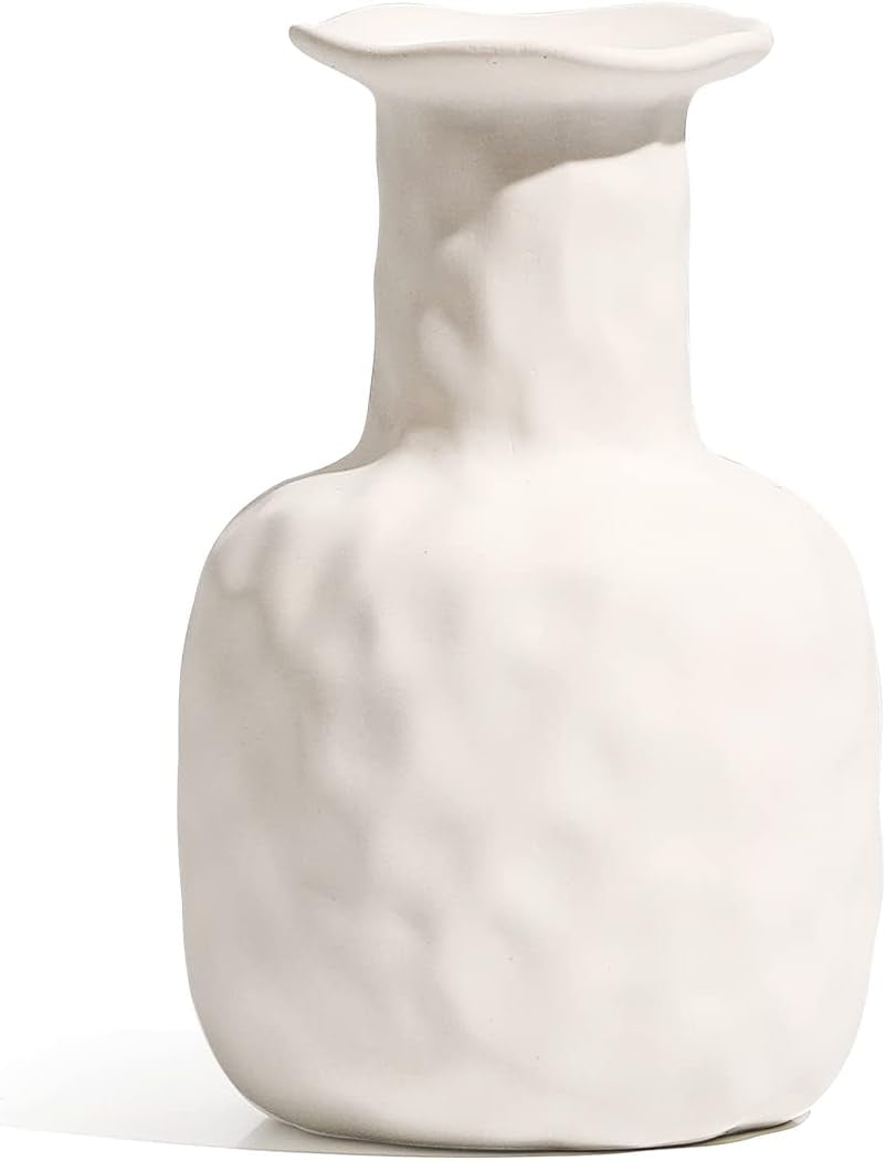 White Ceramic Vase for Home Decor, Modern Geometric Abstraction Decorative Vases for Centerpieces,Kitchen, Living Room,Office,Wedding,Gifts (Minimalis-Long Neck)