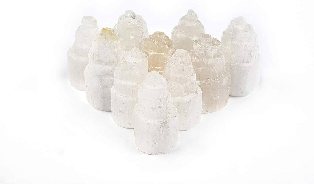 Set of 10 White Selenite Sky Tower Skyscraper Reiki Chakra Stone Crystal Healing Energy Tower 6-7Cm Tall