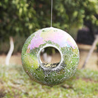 Bird Feeder, round Squirrel-Proof Wild Bird Feeder, Fly-Through Hanging Glass Design, Large Wreath-Shaped Bird Feeder, Mosaic Patterns for Outdoor Gardens and Yards Decoration, Green