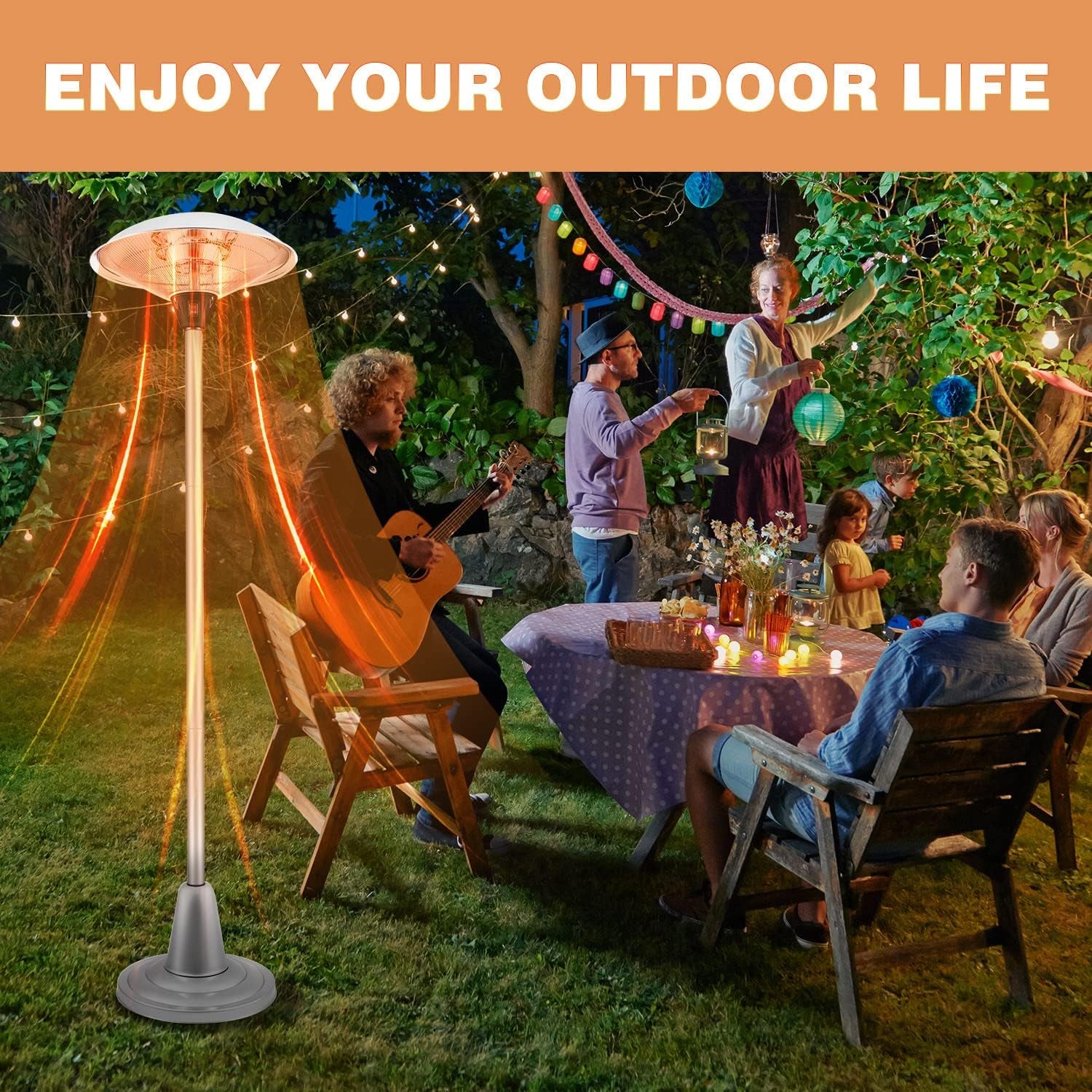 Electric Patio Heater, 2 Heating Modes, 750W/1500W Patio Heater, Outdoor Patio Heater, Infrared Patio Heater, Patio Heater for Outdoor Use, Free-Standing