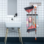 Mop and Broom Holder Wall Mount, Stainless Steel Heavy Duty Garden and Kitchen Garage Tool Organizer Wall Hanger for Home Goods (3 Racks 4 Hooks)