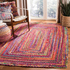 4X6 Area Rug - Braided Collection - Red & Multi, Handmade Woven Cotton, Boho Reversible Style, Ideal for Living Room, Bedroom (BRD210A)