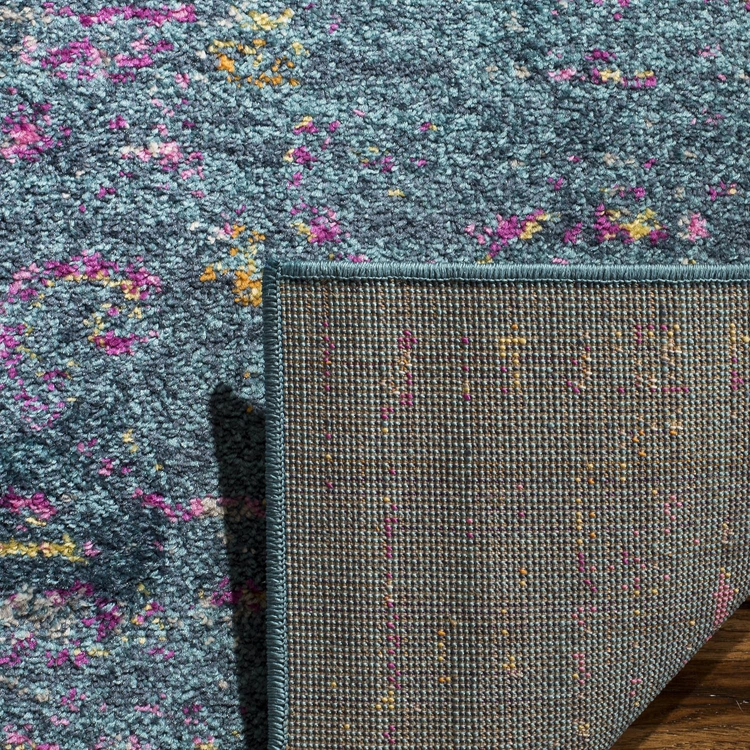 Madison Collection Area Rug - 5'1" X 7'6", Blue & Fuchsia, Boho Chic Distressed Design, Non-Shedding & Easy Care, Ideal for High Traffic Areas in Living Room, Bedroom (MAD122C)