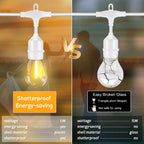 Outdoor String Lights LED White 100FT Patio Lights String with 32 1W Dimmable Shatterproof Bulbs for Wedding Pergola Gazebo Bistro Outdoor