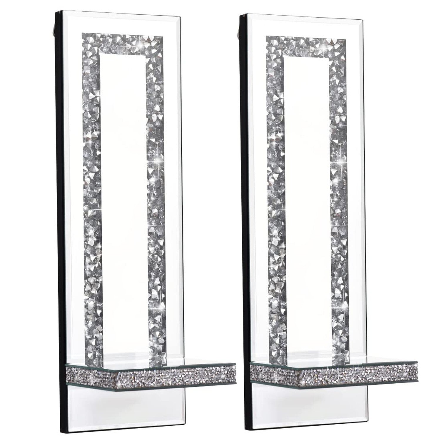 Crystal Crush Diamond Mirrored Candle Sconces, Silver Wall Candle Holder Set ...