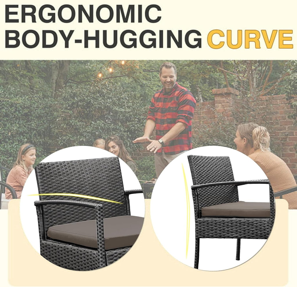 3 PCS Patio Rattan Conversation Chairs Set, Outdoor Patio Furniture Balcony Furniture Set, Wicker Patio Bistro Set for Garden Porch Balcony Yard, Brown