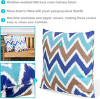Indoor and Outdoor Decorative Throw Pillows Set of 2 with Zipper Closures and Inserts - 17-Inch Square Patio Furniture Accents - Weather-Resistant Polyester - Chevron Bliss