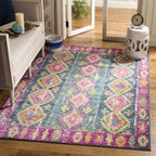 Area Rug 8X10 - Madison Collection - Large - Fuchsia & Blue, Boho Chic Distressed Design, Non-Shedding & Easy Cleaning, Ideal for Living Room, Bedroom, Office, Dining Space (MAD129F)