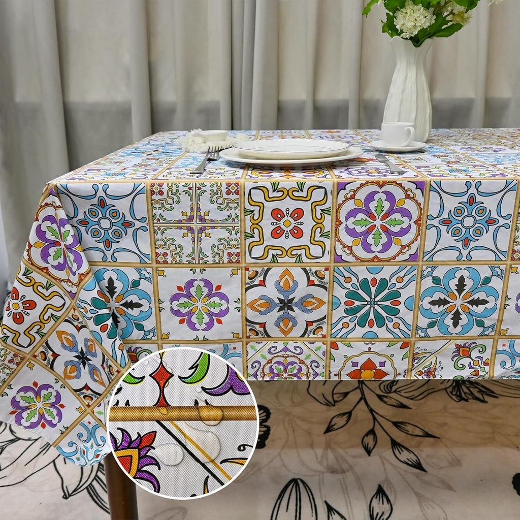 Rectangle Table Cloth, Waterproof Vinyl Tablecloth with Flannel Backing, Table L