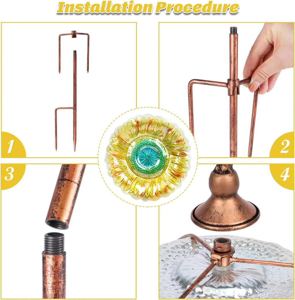 Sunflower Outdoor Bird Bath and Feeders Bowl with Stake