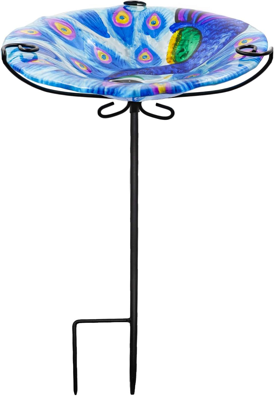 Bird Baths for Outdoors with Metal Stake, Glass Bird Feeder Tray, Bird Baths Bowl for outside Garden Yard Backyard Bird Lovers