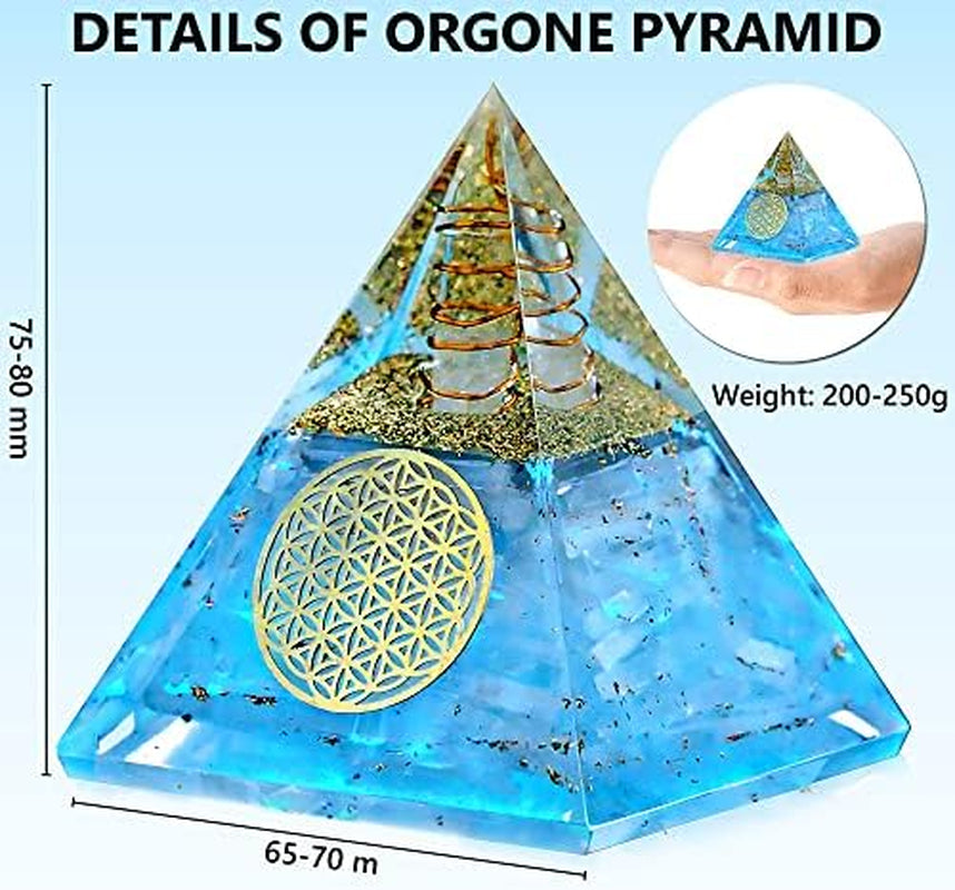 Selenite Glow Orgone Pyramid, Handmade Selenite Crystal Pyramid for High Frequency Vibration, Powers of Manifestation,Crystals and Healing Stones for Promotes Peace and Calmness, Orgonite Pyramids