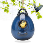 Birdhouse Ceramic Hanging Birdhouses Bird Hut Hanging Outdoor Birdhouse for Wild Birds, Finch, Cardinal, and Bluebird - Blue