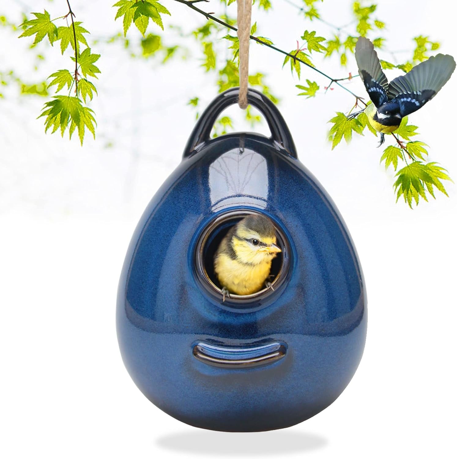 Birdhouse Ceramic Hanging Birdhouses Bird Hut Hanging Outdoor Birdhouse for Wild Birds, Finch, Cardinal, and Bluebird - Blue
