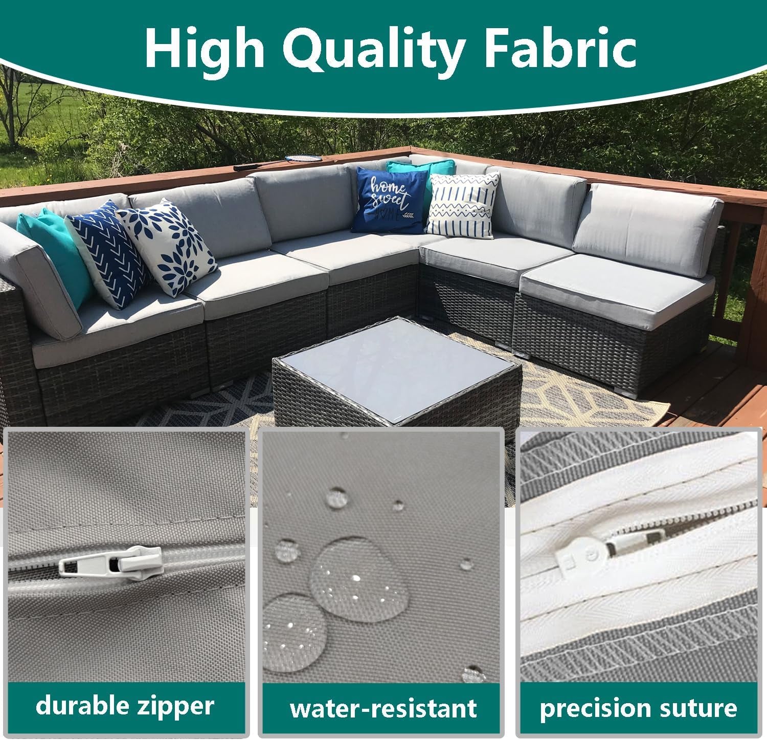 Patio Cushion Covers 24X24X4 Waterproof Outdoor Cushion Cover Replacement 4Packs Outdoor Seat Cushion Slipcover for Rattan Chair Sofa, Grey