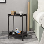 Outdoor Side Table, 2-Tier Metal round End Table, Black