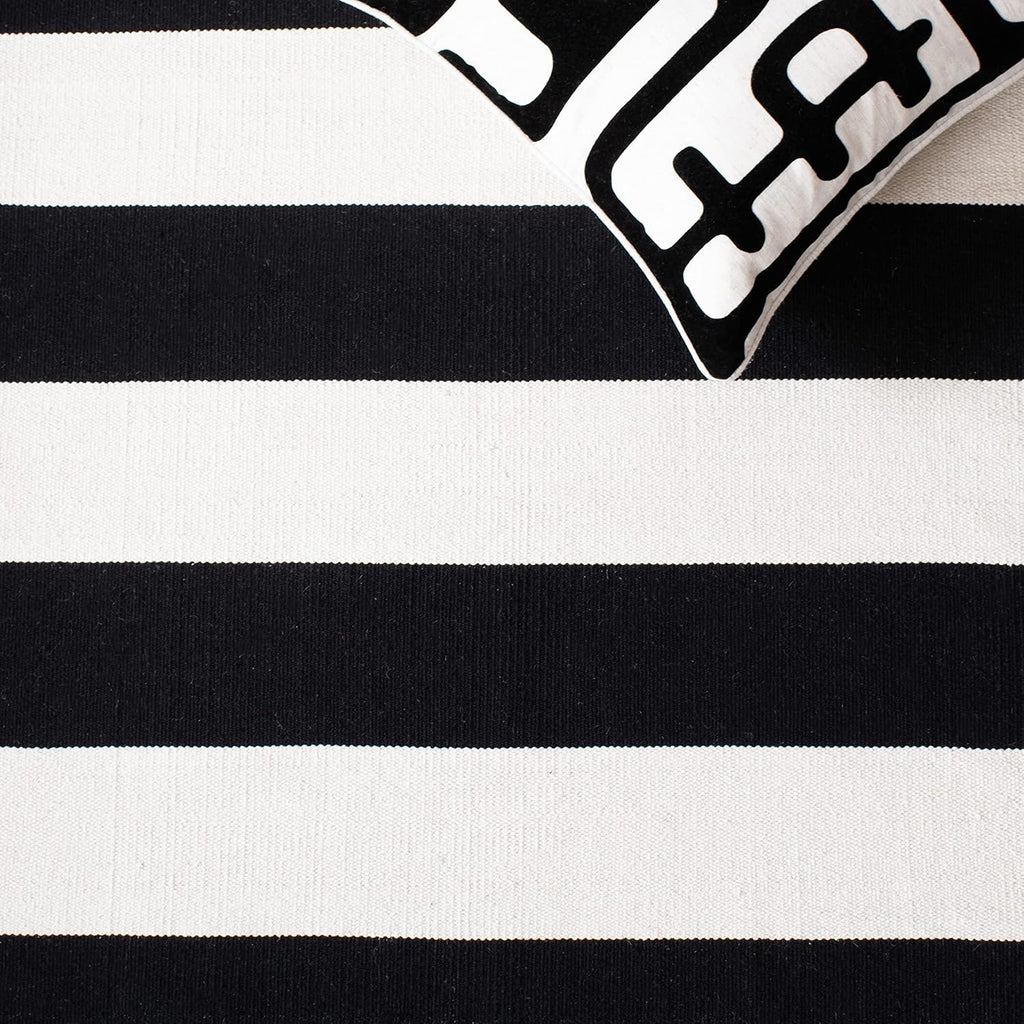 Montauk Collection Runner Rug - 2'3" X 13', Black & Ivory, Handmade Flat Weave Boho Farmhouse Cotton Stripe, Ideal for High Traffic Areas in Living Room, Bedroom (MTK712D)