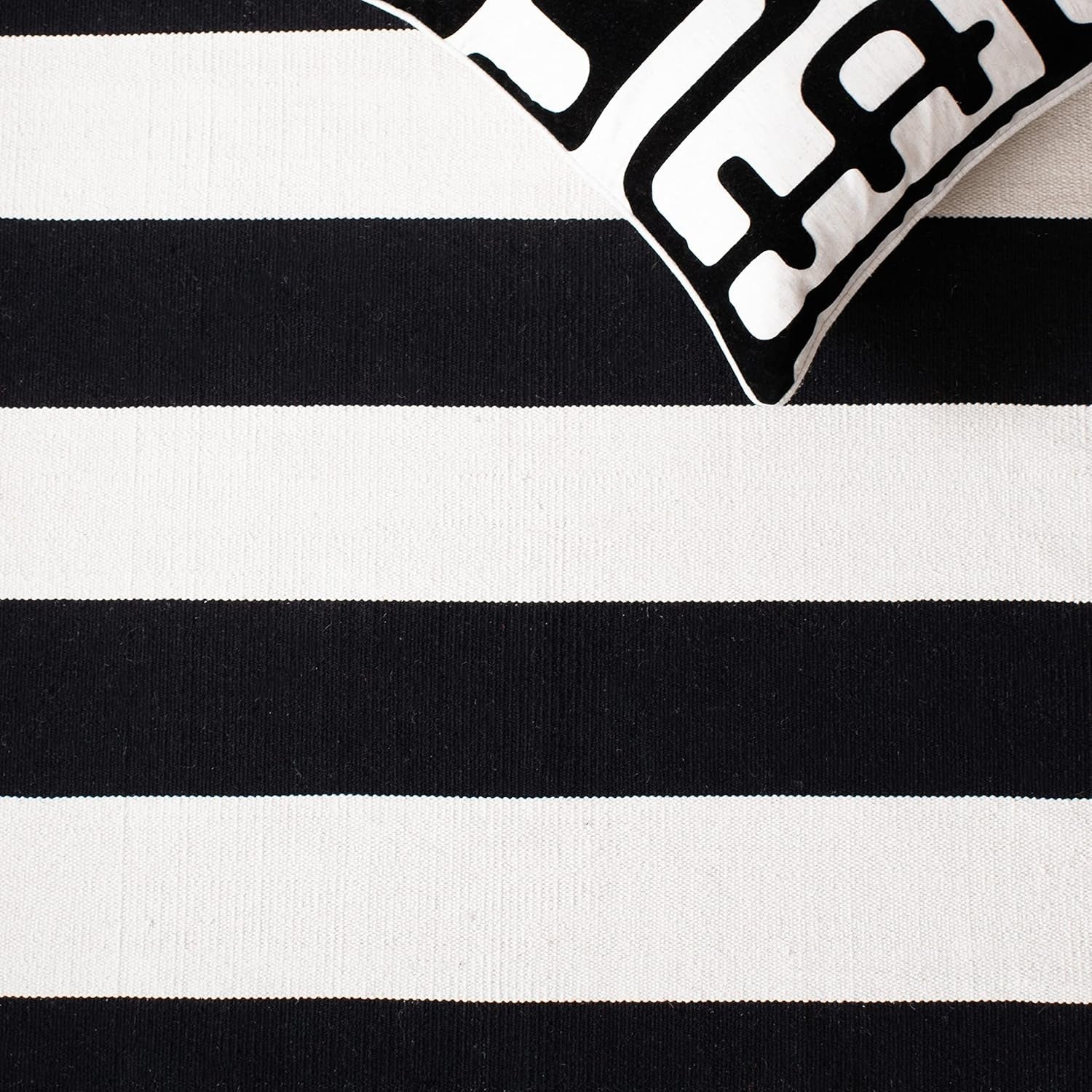 Montauk Collection Runner Rug - 2'3" X 13', Black & Ivory, Handmade Flat Weave Boho Farmhouse Cotton Stripe, Ideal for High Traffic Areas in Living Room, Bedroom (MTK712D)